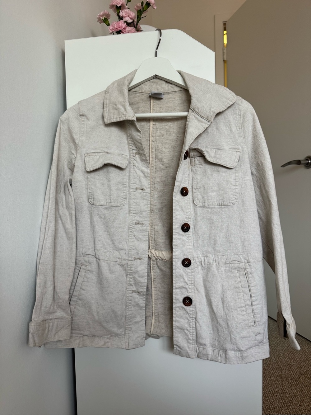 Chico's Neutral Light Beige Collared Jacket